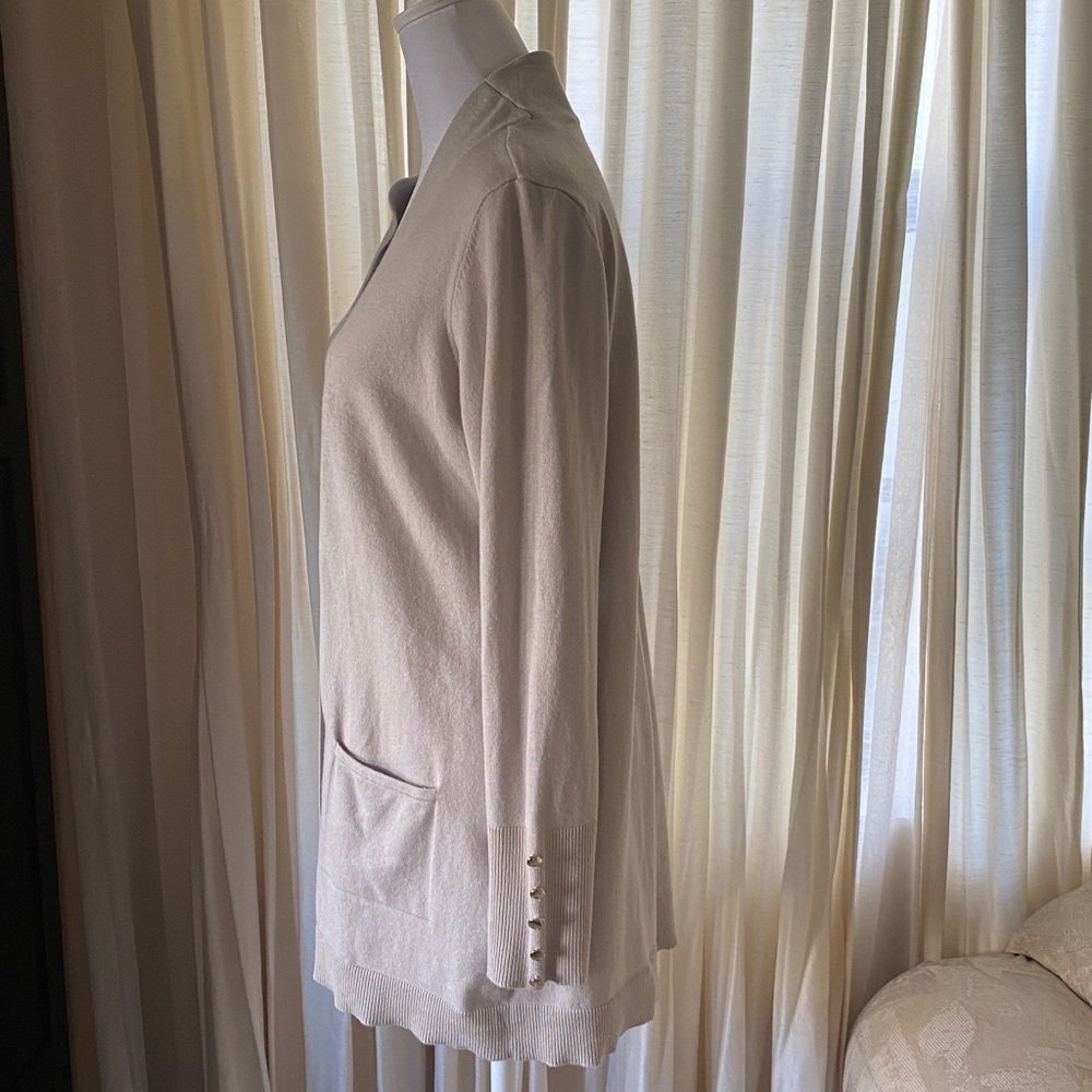JM Collection Beige Open-Front Cardigan - Picture 6 of 13